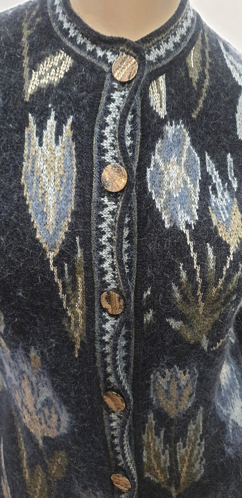 EMANUEL UNGARO PARALLELE Black & Multi Colour Floral Knitwear Cardigan Top S/M