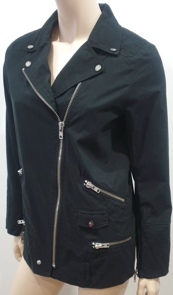 THE KOOPLES Black Cotton Blend Silver Tone Zipper Detail Casual Biker Jacket XS