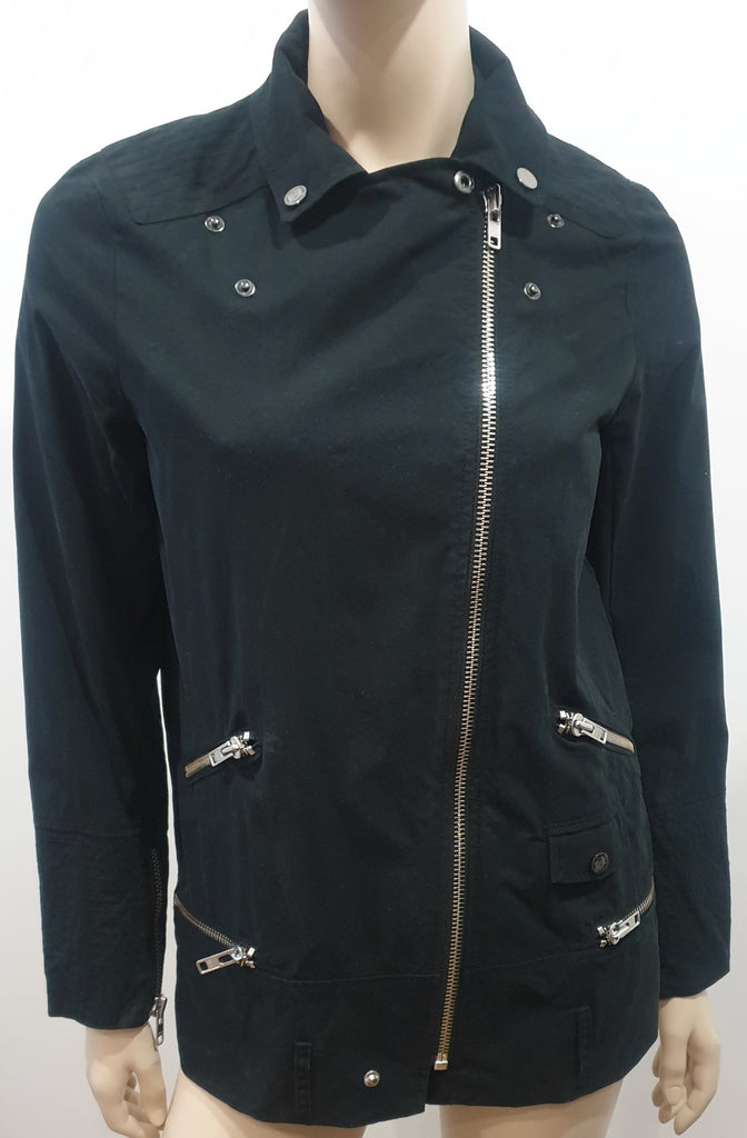 THE KOOPLES Black Cotton Blend Silver Tone Zipper Detail Casual Biker Jacket XS