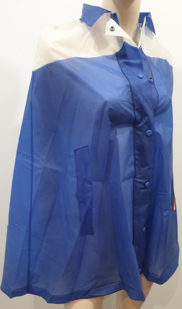 HUNTER ORIGINAL Blue White Polyurethane Collared Casual Rain Cape UK6-8 BNWT