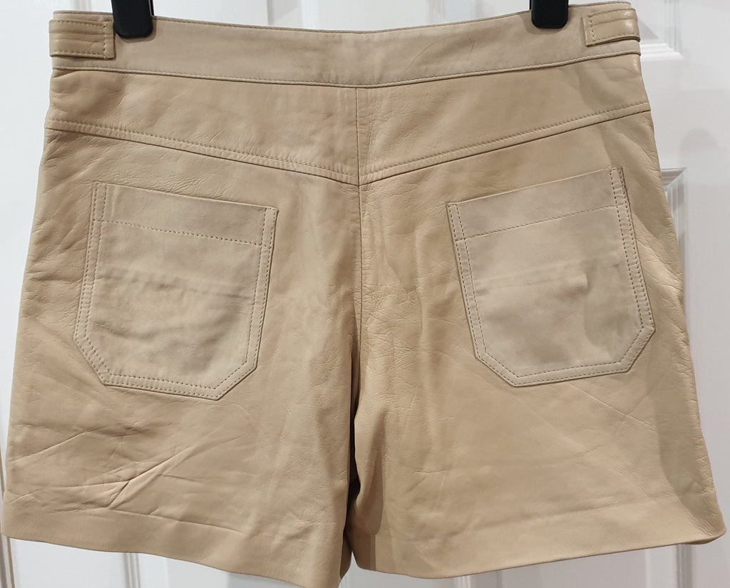 SEE BY CHLOE Beige Supersoft Lamb Leather & Suede Trim Casual Shorts I42; UK10
