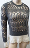 ALEXANDER WANG Grey Black Wool Sheer Detail Cream Trim Jumper Sweater Top L