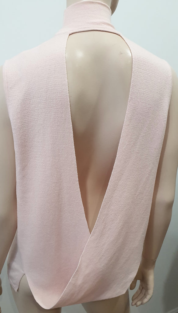 DION LEE Baby Pink Merino Wool Draped Open Rear Knitwear Jumper Tank Top UK10