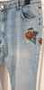 REIKO Blue Cotton Denim Floral Embroidered Fray Slim Capri Jeans Pants 28 BNWT