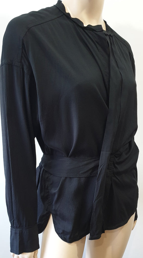 ISABEL MARANT Black DORCEY Silk & Wool Blend Pleated Blouse Shirt Top 38 UK10