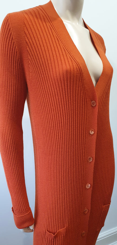 MAISON MARGIELA Orange Plunge V Neck Ribbed Long Length Knitwear Cardigan S