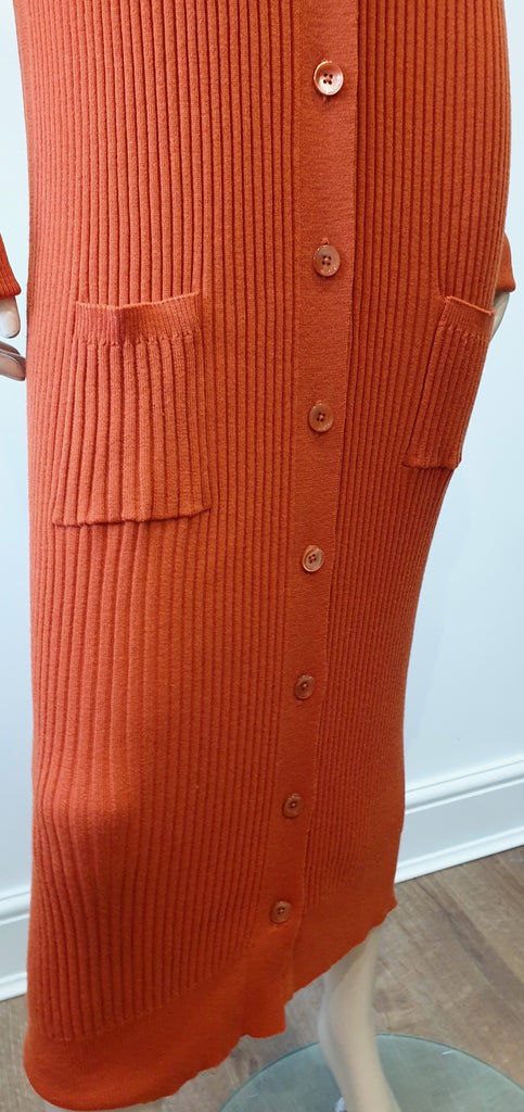 MAISON MARGIELA Orange Plunge V Neck Ribbed Long Length Knitwear Cardigan S