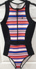 PE NATION Multi Colour OFF THE HOOK Stripe Zip Front One Piece Swimsuit BNWT
