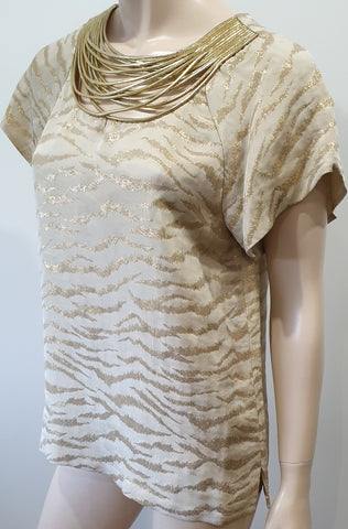 BARBARA GERWIT Beige V Neck Embroidered Shell Detail Beachwear Tunic Kaftan Top