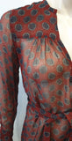 ISABEL MARANT Burgundy Red Silk Sheer Circle Abstract Print Belted Blouse 34 UK6
