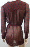 ISABEL MARANT Burgundy Red Silk Sheer Circle Abstract Print Belted Blouse 34 UK6
