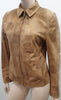 BENET FURS Tan & Gold Detail Collared Zip Fastened Casual Leather Jacket 44 UK12