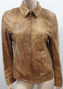 BENET FURS Tan & Gold Detail Collared Zip Fastened Casual Leather Jacket 44 UK12