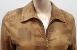 BENET FURS Tan & Gold Detail Collared Zip Fastened Casual Leather Jacket 44 UK12