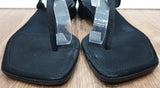 SERGIO ROSSI Black Satin Circular Diamante Detail Thong Flip Flop Flat Sandals UK6