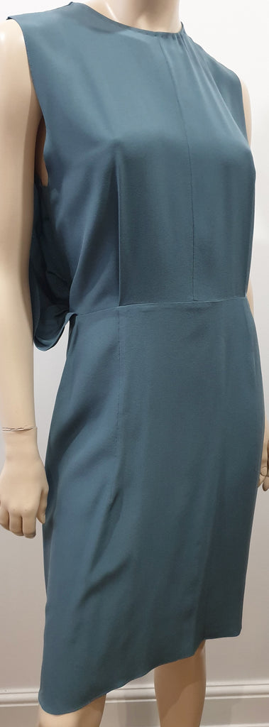 MARNI Dusky Blue Silk Sleeveless Pleated Draped Open Rear Evening Dress 40 UK8