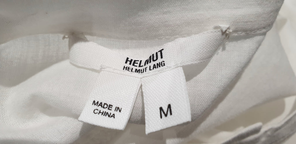HELMUT LANG White Cotton Semi Sheer Panelled Plunge V Neckline Blouse Shirt M