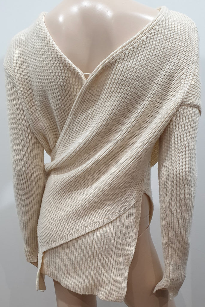 3.1 PHILLIP LIM Cream Wool Blend Rib Knit Tie Detail Long Sleeve Jumper Sweater