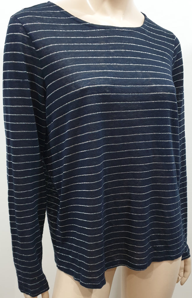 WHITE LABEL THE WHITE COMPANY Navy Blue & Silver Metallic Jumper Sweater Top M