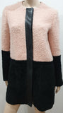 DROMe Pink & Black Wool Round Neck Leather Trim Casual Winter Jacket Coat M