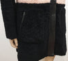 DROMe Pink & Black Wool Round Neck Leather Trim Casual Winter Jacket Coat M