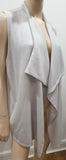DUFFY Pale Grey & Cream Trim Cashmere Open Front Sleeveless Knitwear Cardigan L