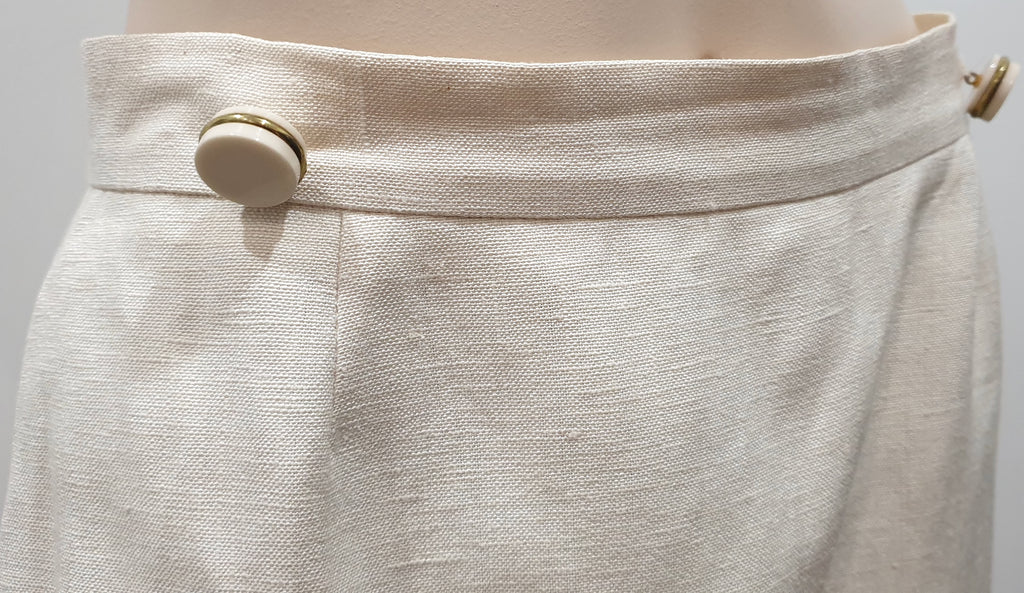 MISSONI Cream Silk Linen Blend Button Detail Formal Lined Pencil Skirt IT42 UK10