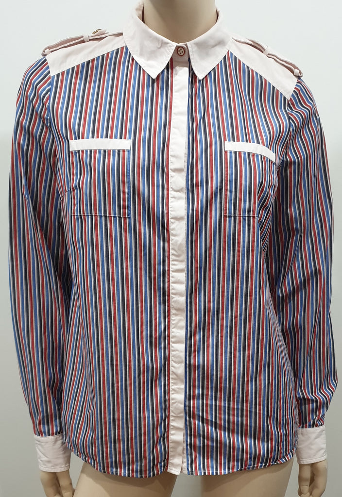 WOLFORD Multi Colour Cotton Bold Striped Collared Long Sleeve Blouse Shirt UK12