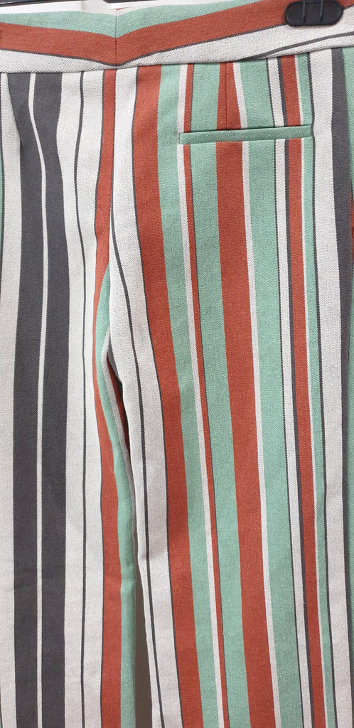 CHLOE Multi Colour Striped Cotton Blend Twill Wide Leg Trousers Pants FR36 UK8