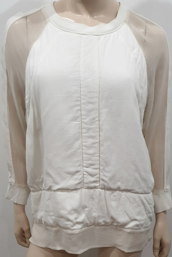 IRO Winter White Silk Crepe Chiffon Quilted Panelled Sweater Sweatshirt Top 38