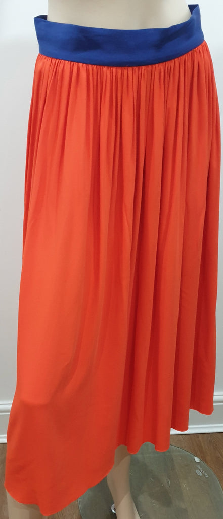 ROKSANDA Coral Orange Blue Waistband Pleated Long Length Skirt UK12 BNWT