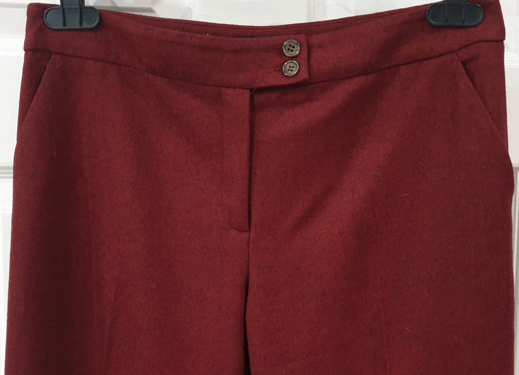 ETRO MILANO Burgundy Red 100% Wool Wide Leg Formal Trousers Pants IT44 UK12