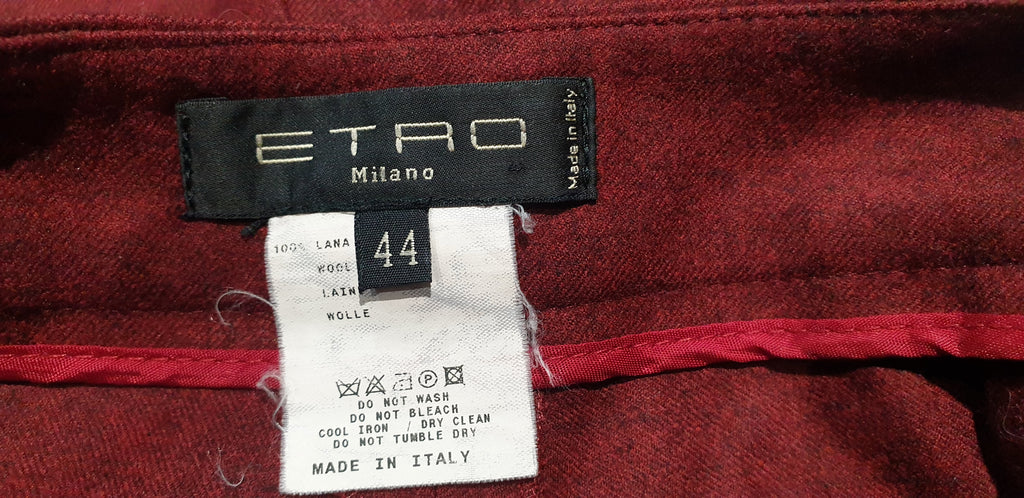 ETRO MILANO Burgundy Red 100% Wool Wide Leg Formal Trousers Pants IT44 UK12