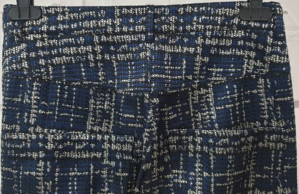 OSTWALD HELGASON Blue Black & White Geometric Pattern Cuffed Trousers Pants UK 8