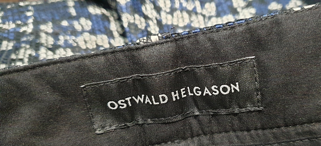 OSTWALD HELGASON Blue Black & White Geometric Pattern Cuffed Trousers Pants UK 8