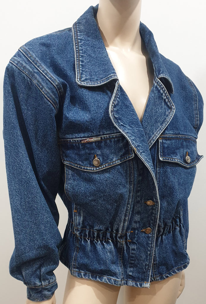 ORIGINAL STROM JEANSWEAR Blue Large Collar Elasticated Waist Denim Jacket S