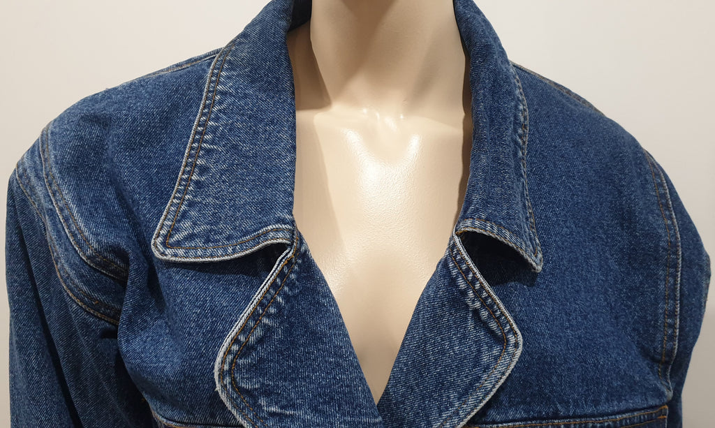 ORIGINAL STROM JEANSWEAR Blue Large Collar Elasticated Waist Denim Jacket S