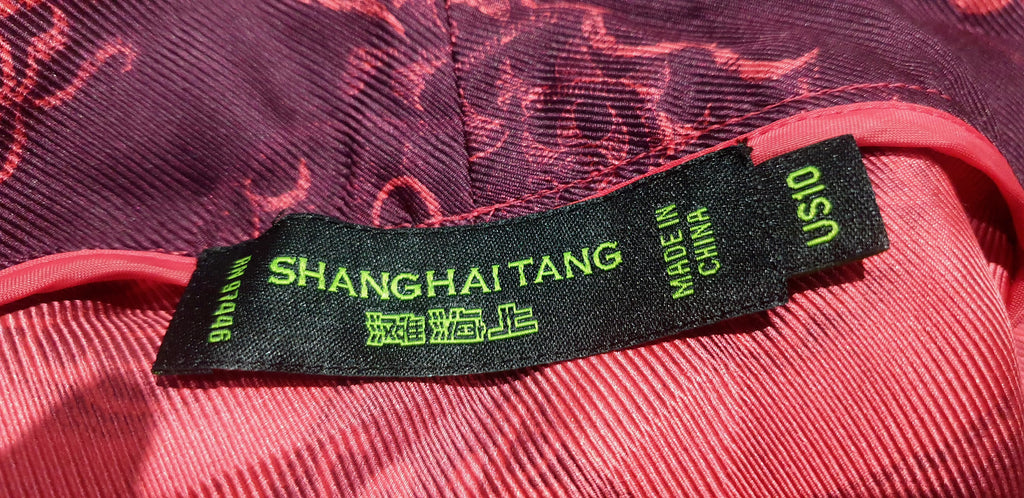 SHANGHAI TANG Burgundy Red Mulberry Silk Oriental Print Sleeveless Blouse Top 14