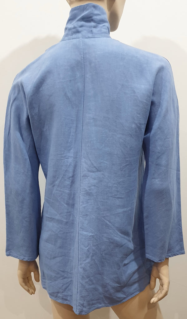 JIL SANDER Pale Blue Linen Collared Lower Pocket Long Sleeve Blouse Shirt Top 8