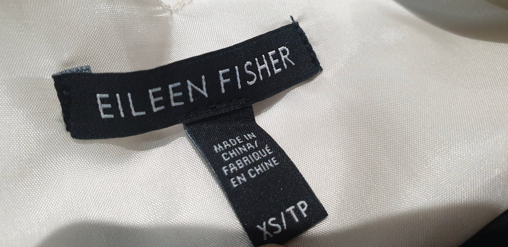 EILEEN FISHER Cream & Black 100% Silk V Neck Sleeveless Short Mini Slip Dress XS
