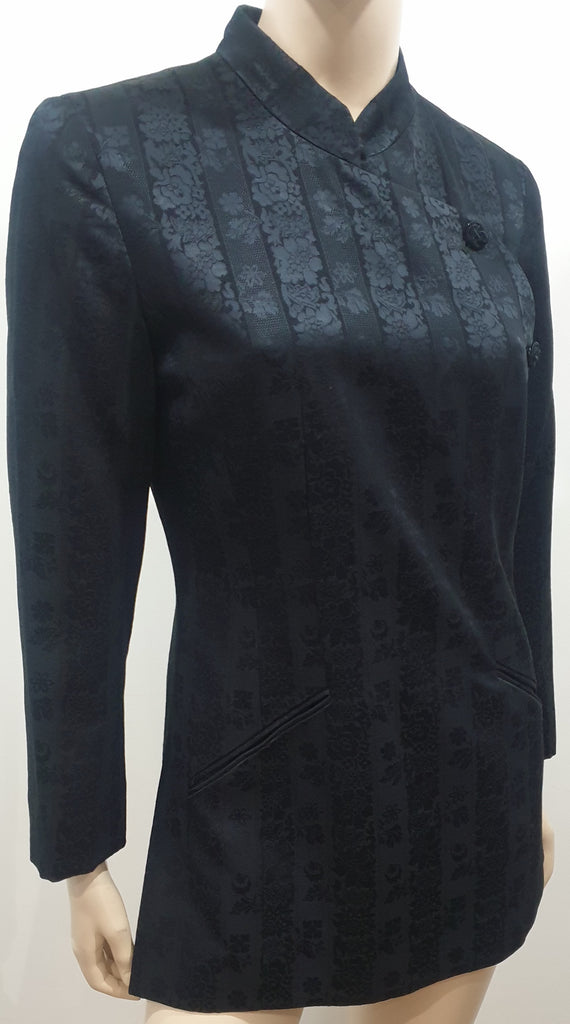 KENZO PARIS Midnight Blue Black Wool Blend Floral Embossed Lined Blazer Jacket 8