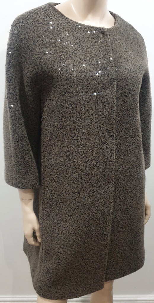 HERNO Khaki Brown Virgin Wool Blend Sequin Embellished Jacket Coat 44 UK12