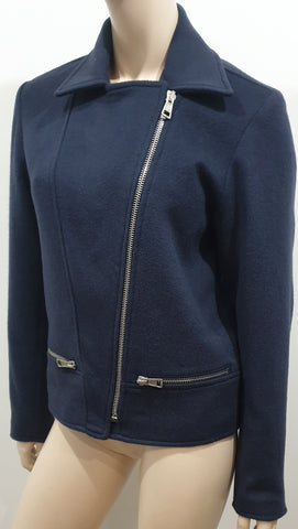 SONIA BY SONIA RYKIEL Navy Blue Wool Double Breast Pleat Hemline Jacket 40 UK12