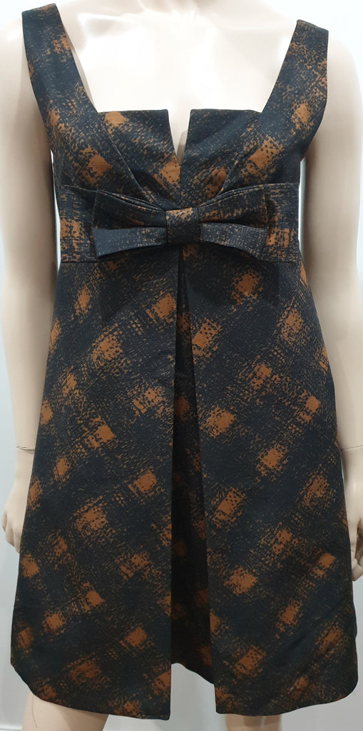 RED VALENTINO Brown & Black Cotton Blend Sleeveless Short Mini Tunic Dress UK10