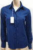 AGNONA Navy Blue Silk Embossed Stripe Collared Formal Blouse Shirt Top 42 UK10