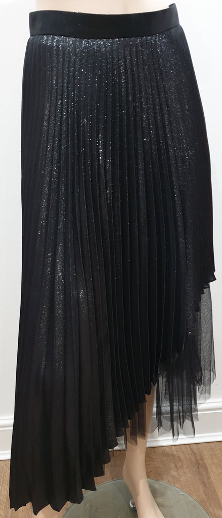 CHRISTOPHER KANE Black Metallic Silk Blend Pleated Net Underlay Midi Skirt UK10