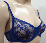 AGENT PROVOCATEUR Royal Blue Sheer Floral Lace Underwired Balconette Bra 34D