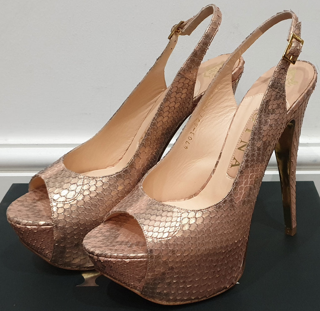 GINA Pink Python ADELE Peep Toe Platform Slingback Stiletto Sandals Shoes UK4.5