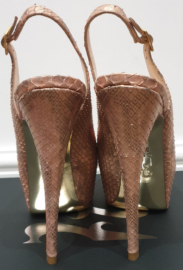 GINA Pink Python ADELE Peep Toe Platform Slingback Stiletto Sandals Shoes UK4.5