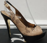 GINA Beige Python KYRIE Peep Toe Platform Slingback Stiletto Sandals Shoes UK4.5